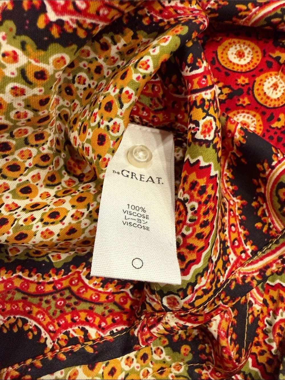 THE GREAT. The Richmond Medallion Print Camp Short Sleeve Button Up Shirt Blouse - Picture 9 of 10